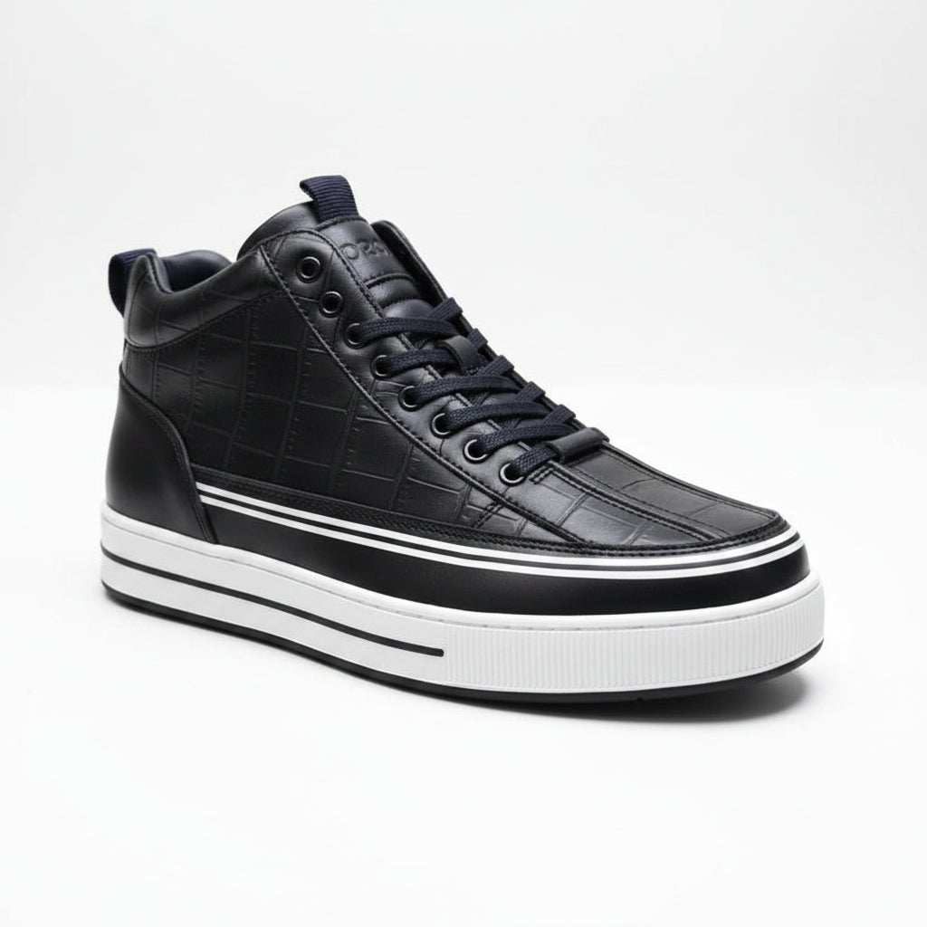 Men’s Croc-Texture High-Top Casual Sneakers – Premium Streetwear Shoes