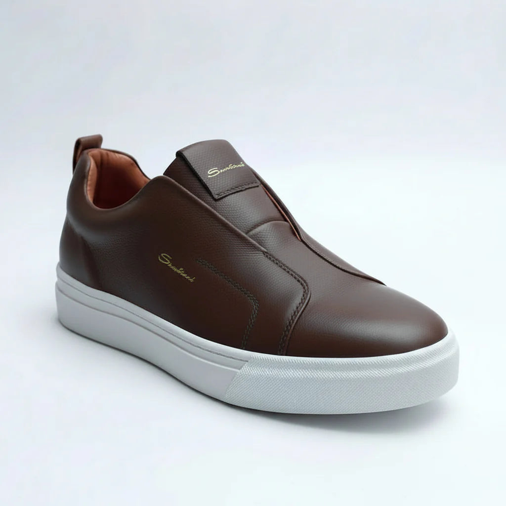 Minimalist Leather Slip-On Sneakers – Clean Low-Top Comfort Casual Shoes