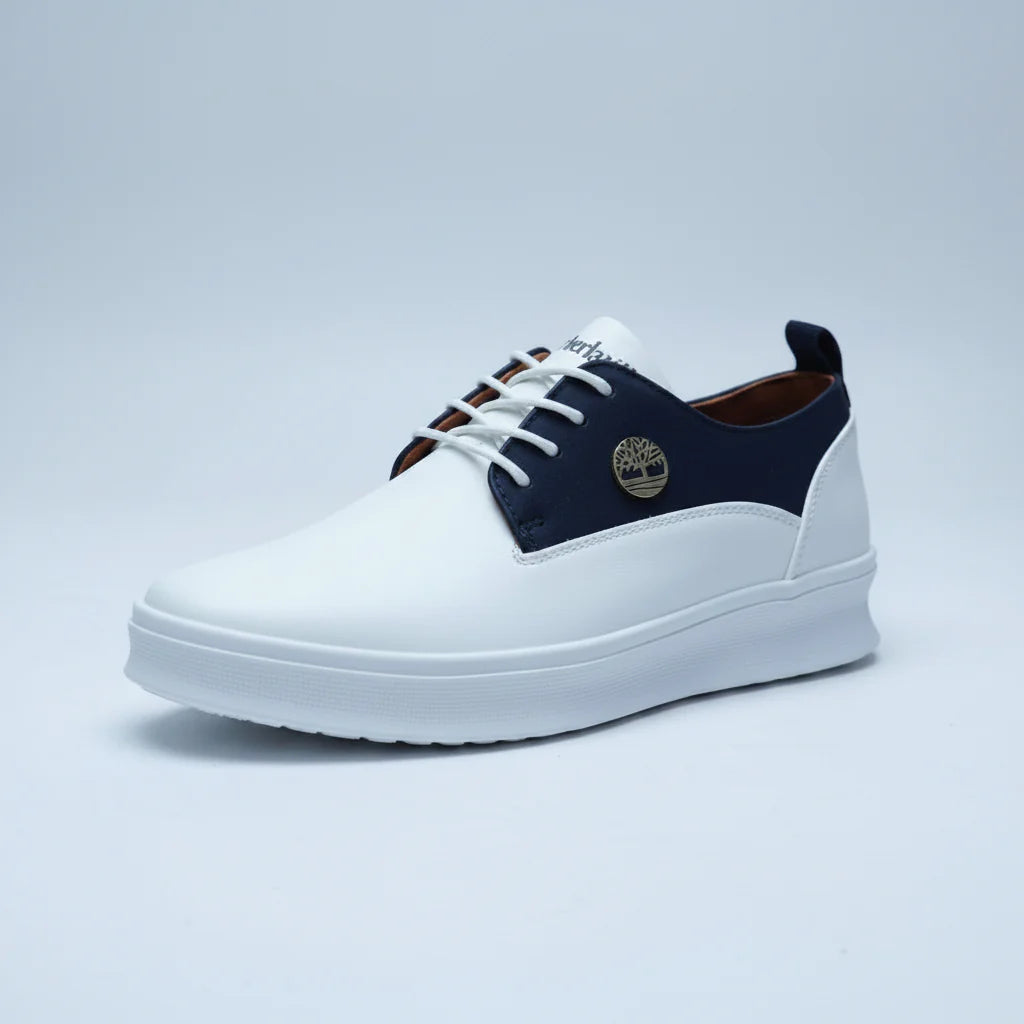 Men’s Premium Two-Tone Leather Sneakers – Stylish Casual Lace-Up Shoes