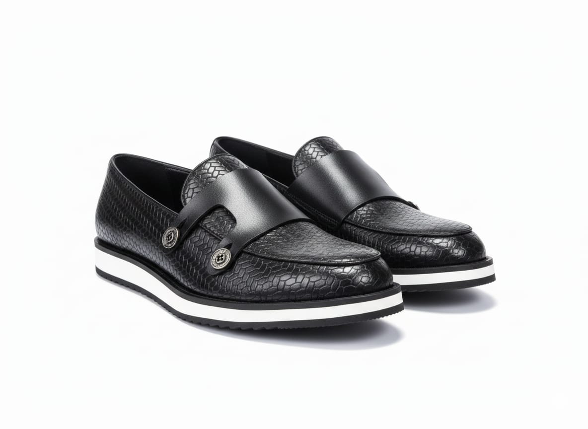 Executive Monk Loafers - Chocolate Python Premium Quality Leather 
White Sole - Casual + Official