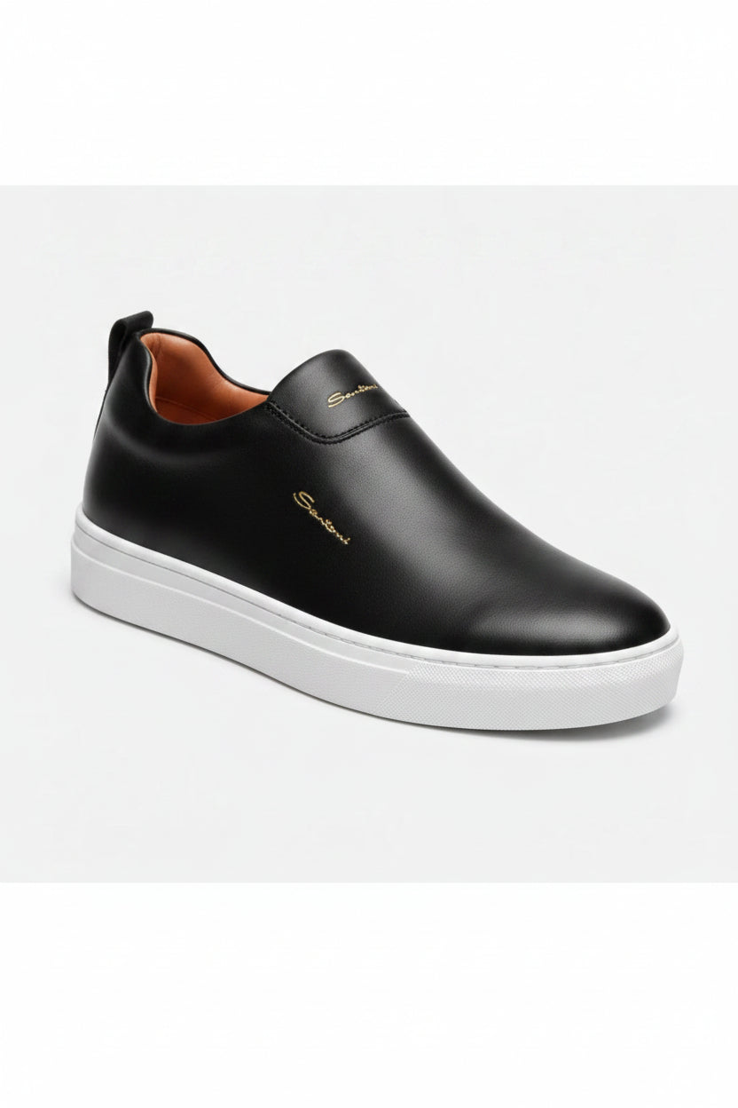 Santoni Leather Premium Slip-On Sneakers – Minimalist Luxury Casual Trainers