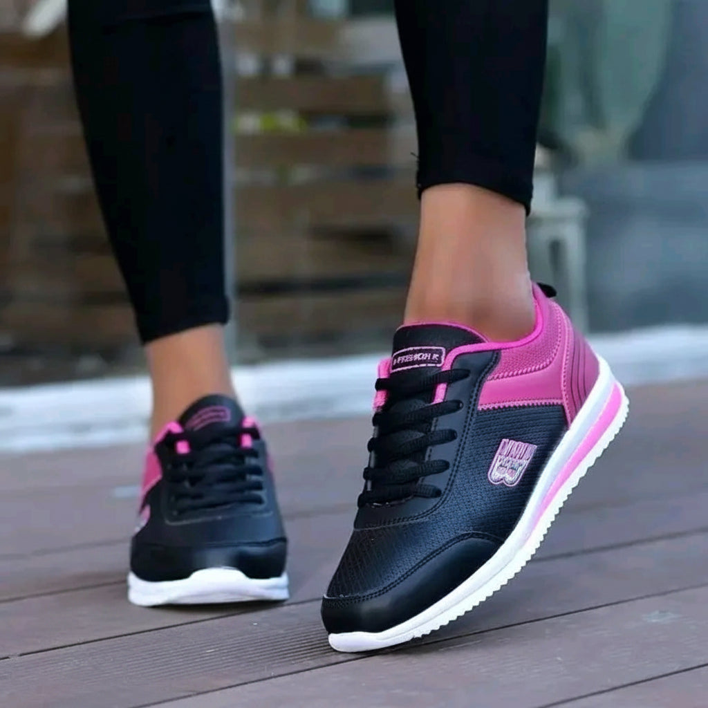 Women's Lightweight Athletic Shoes – Black/Magenta
Lace-Up Fashion Sneakers with Cushioned Sole
Casual Outdoor Walking Shoes